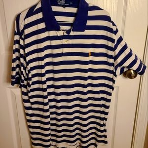 Blue and White Striped Men's Polo Shirt